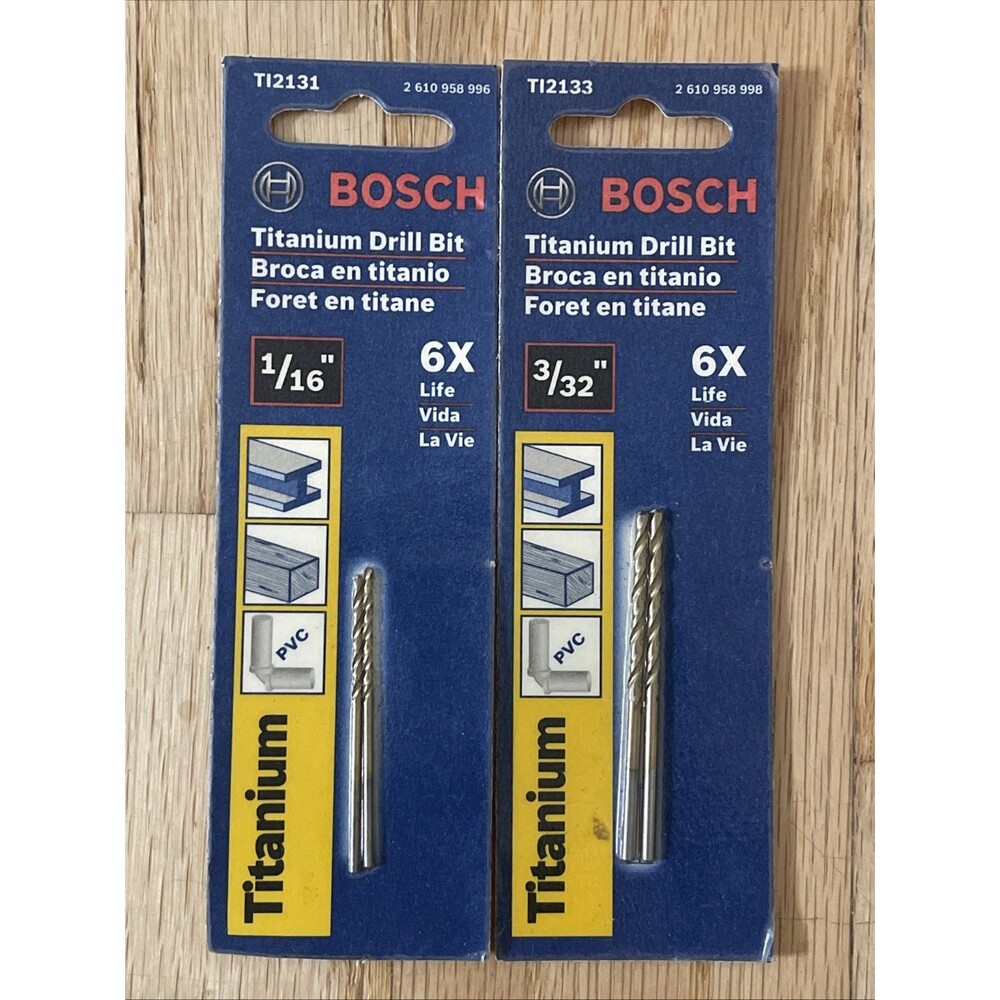 New Lot Bosch TI2133 (x2) 3/32" Titanium Drill Bits